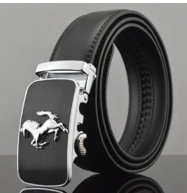 Men's black leather belt with automatic buckle in 3.5cm width