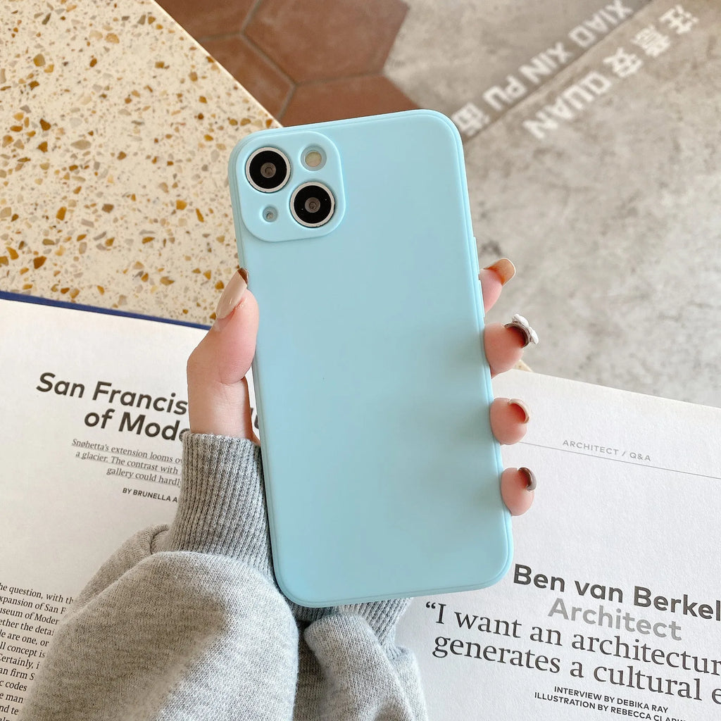 Solid colour straight edge TPU liquid silicone back cover phone case for Apple iPhone 14 Pro Max in black