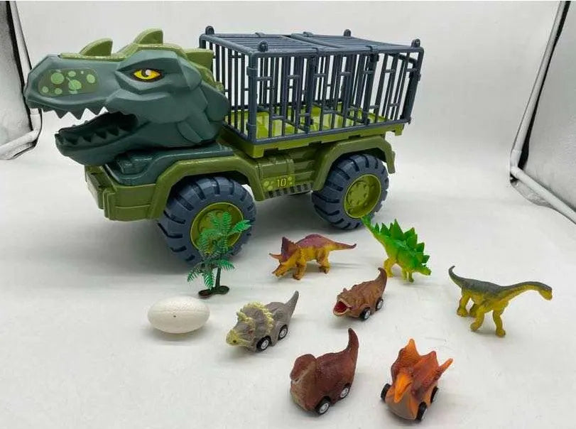 Large engineering vehicle dinosaur children's toy car set with Tyrannosaurus and Triceratops plastic vehicles in colour boxes
