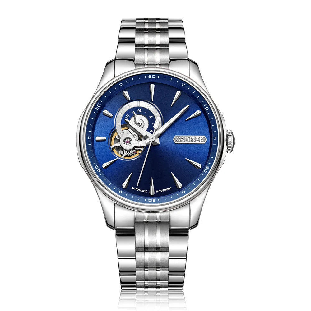 Business and leisure mechanical watch with 42mm dial, luminous display, and stainless steel strap