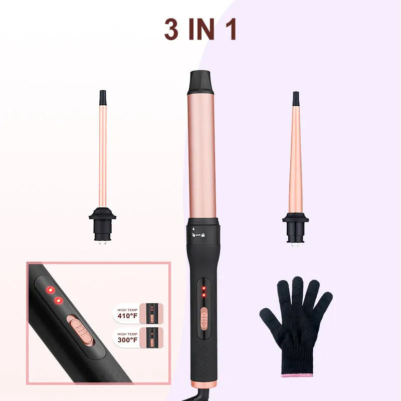 Three-tube water wave hair curler with dual curling and straightening functionality