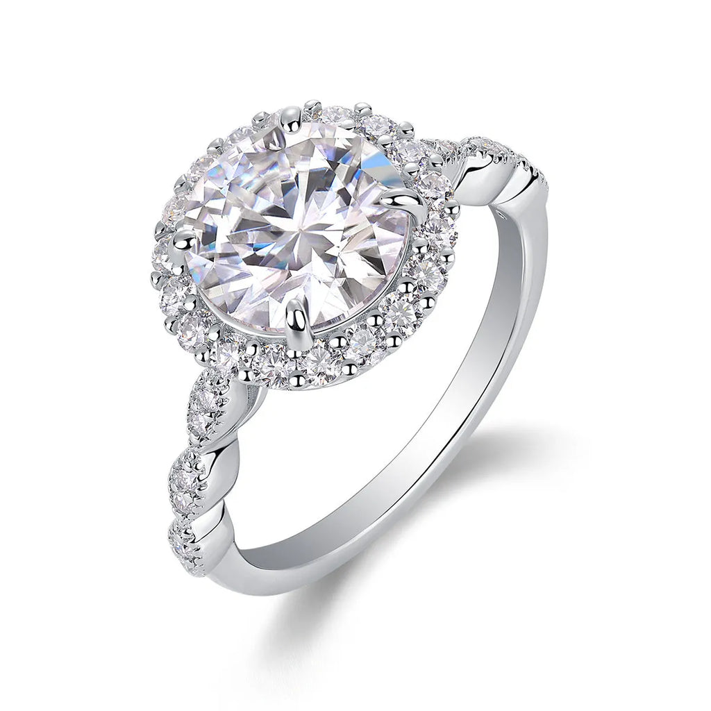 3 carat moissanite wedding ring set on S925 silver with platinum plating and GRA certificate