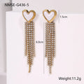 Stainless steel earrings with diamond tassel designs in heart, star and geometric shapes with 18K electroplated finish