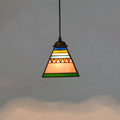 Art stained glass small droplight pendant with coloured glass shade and iron fittings