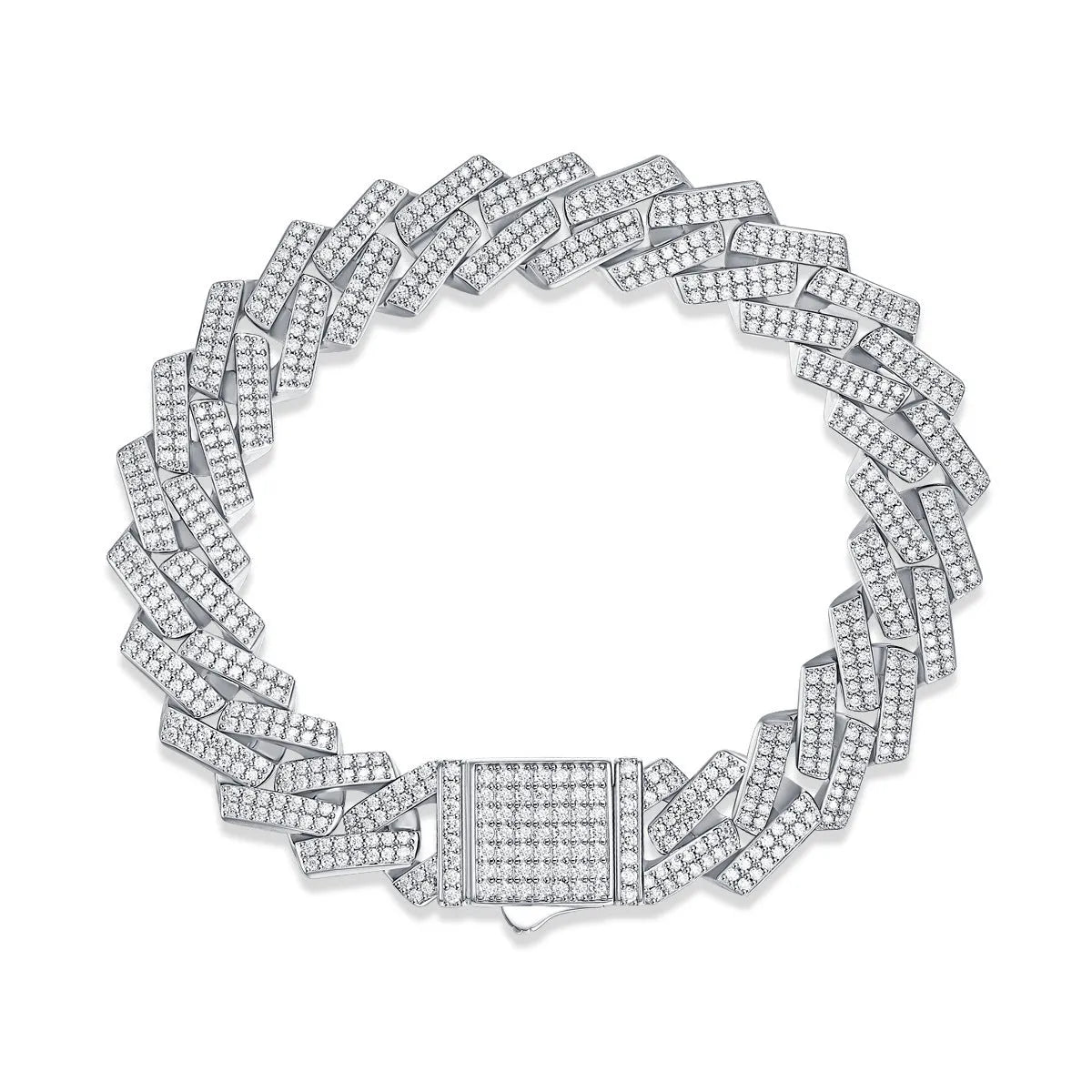 Moissanite S925 silver keel bracelet for men with 14mm round-cut stone and geometric chain