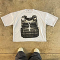 A printed cotton short sleeve T-shirt with a drop-shoulder design in a retro street style.