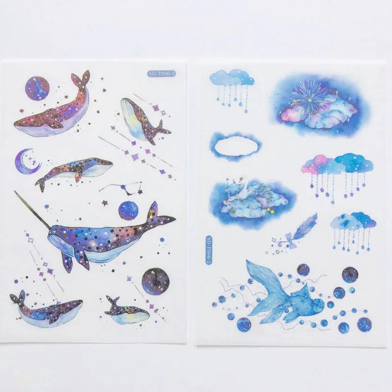 Abu Japanese paper sticker set showing fantasy stars design measuring 10.5cm by 14.1cm
