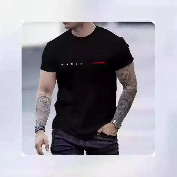 Men's slim fit casual top with a blue 3D printed mesh pattern on the front.