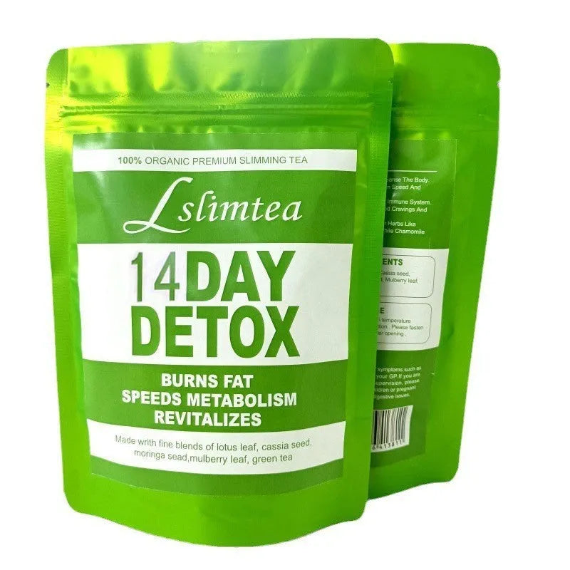 14-day herbal detox tea programme with 14 individual 3g tea sachets in packaging