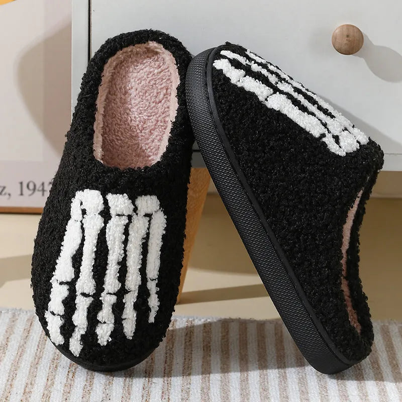 Halloween ghost hand cartoon thermal cotton slippers with suede upper, non-slip rubber sole, ghost hand colour