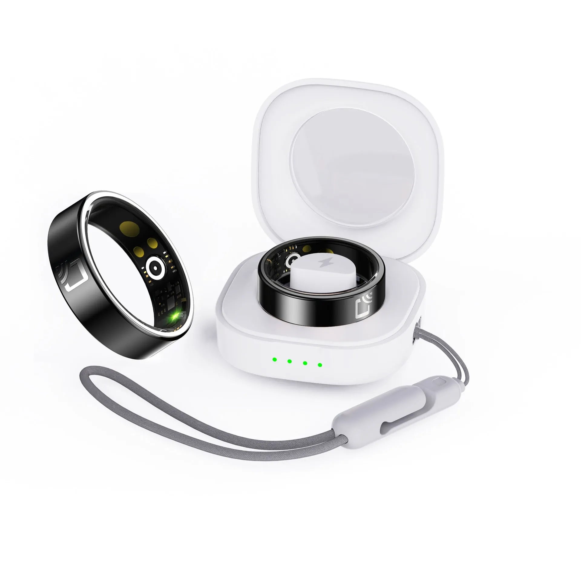 Black ceramic smart ring for health monitoring on a finger