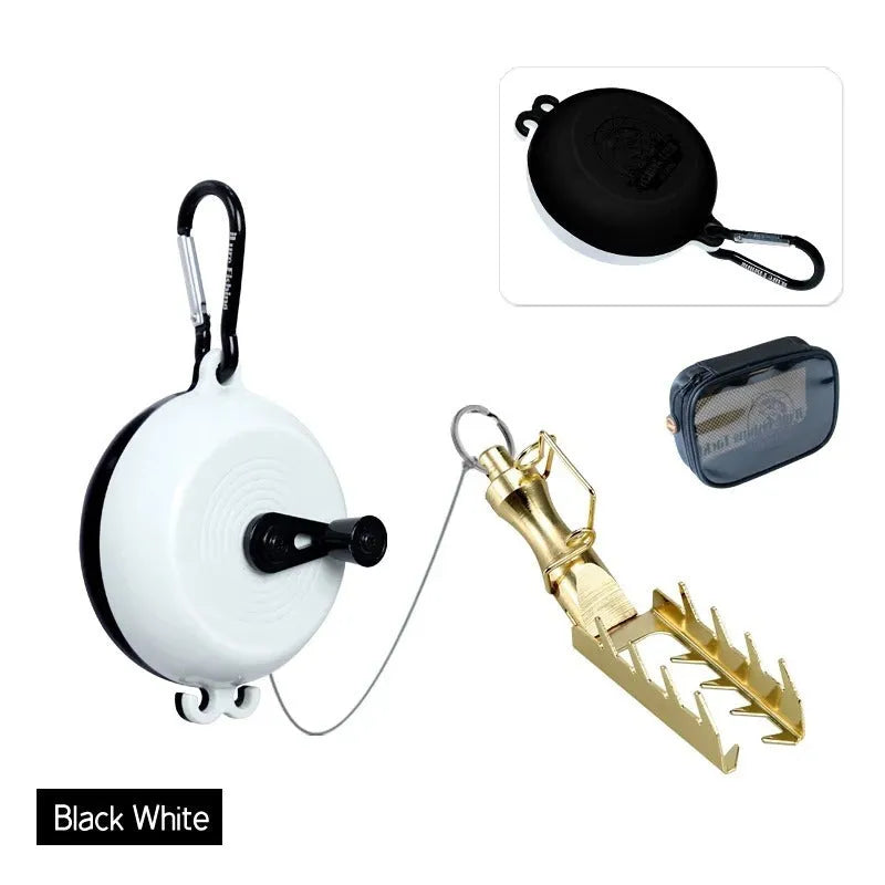 Fishing lure rescue tool with wheel mechanism and braided line for retrieving snagged baits