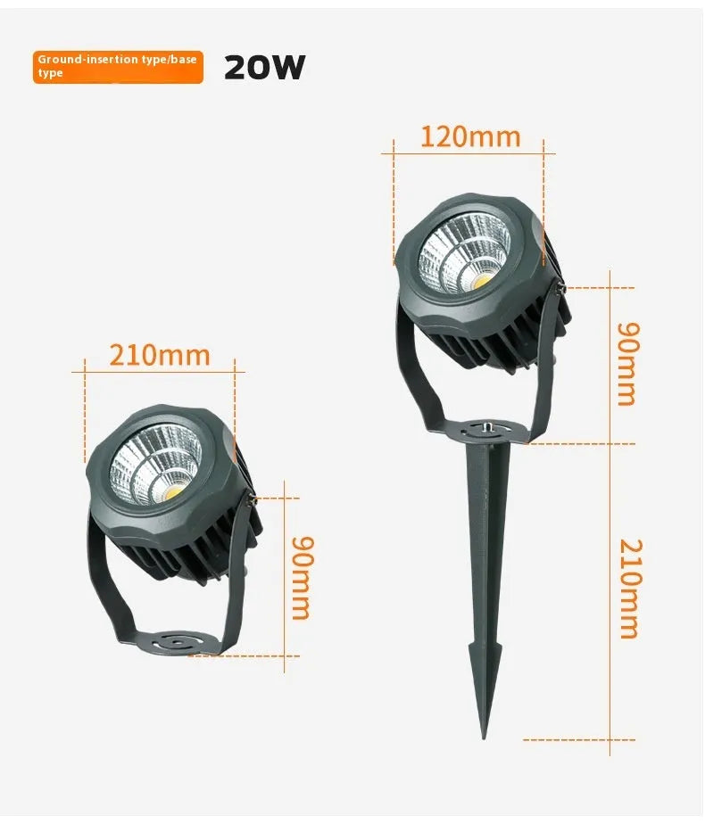 Outdoor waterproof LED spotlight with aluminium shell and colour-changing light for tree illumination