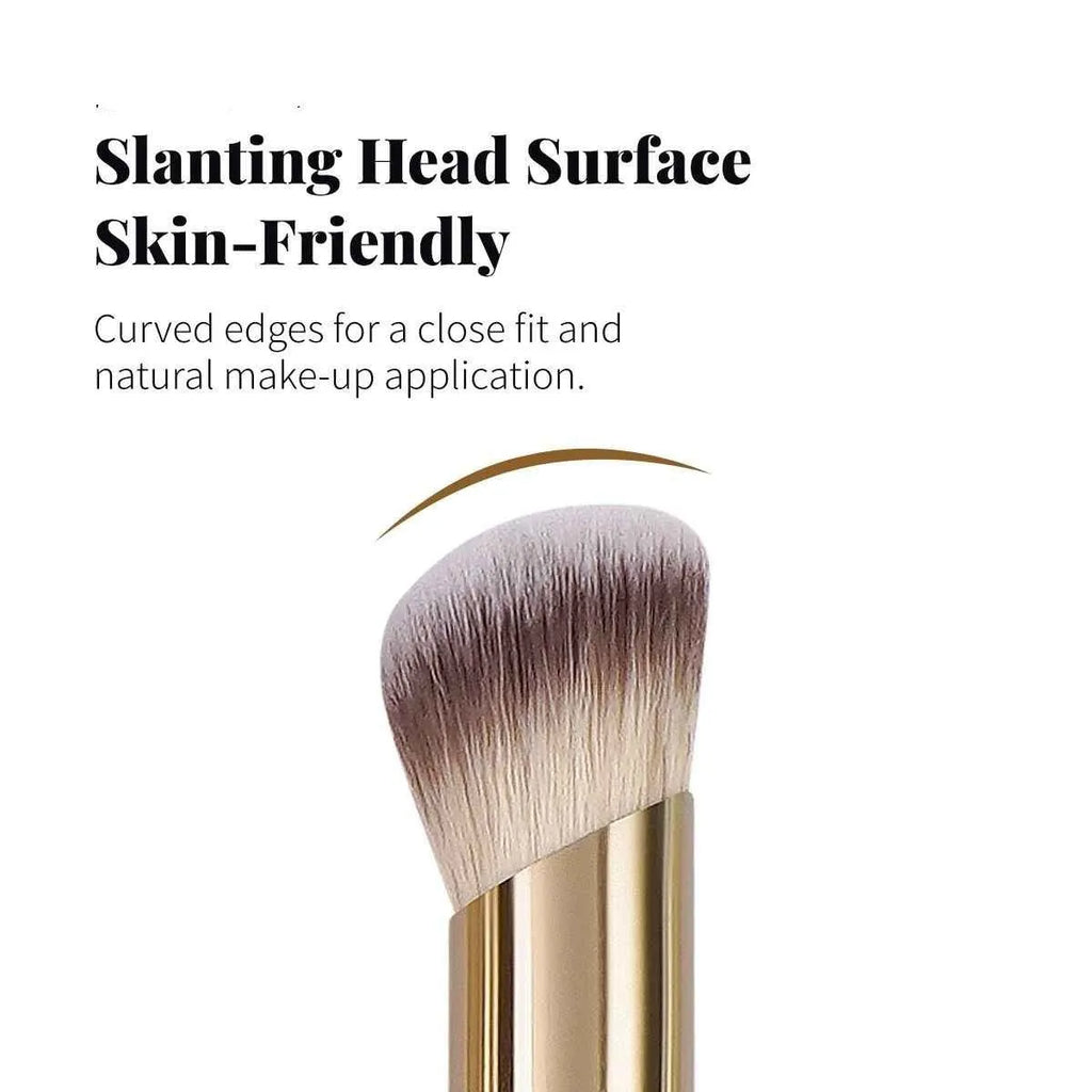 Five apricot coloured makeup brushes including angled blush brush for contouring