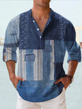 Men's thin Hawaiian long sleeve shirt in digital bamboo linen stripe pattern