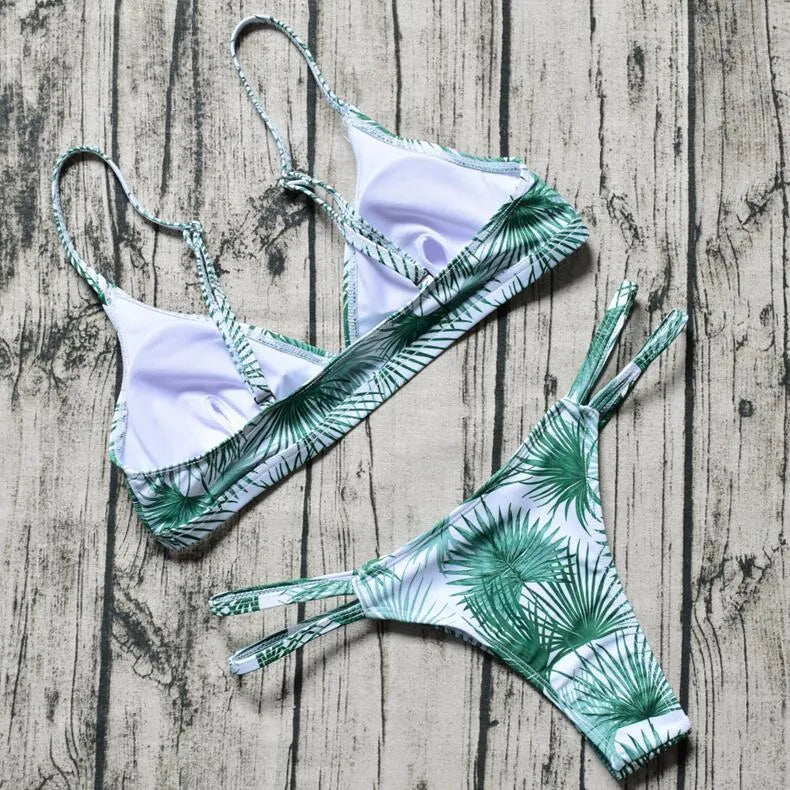 Women's push up padded micro bikini set in solid colour with adjustable straps