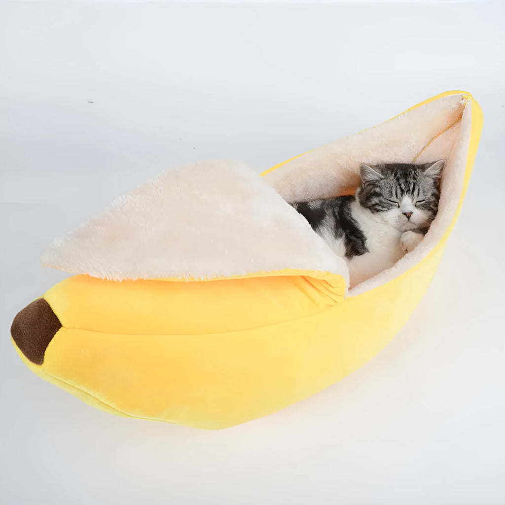 Removable washable round banana pet nest for cats and small dogs in yellow