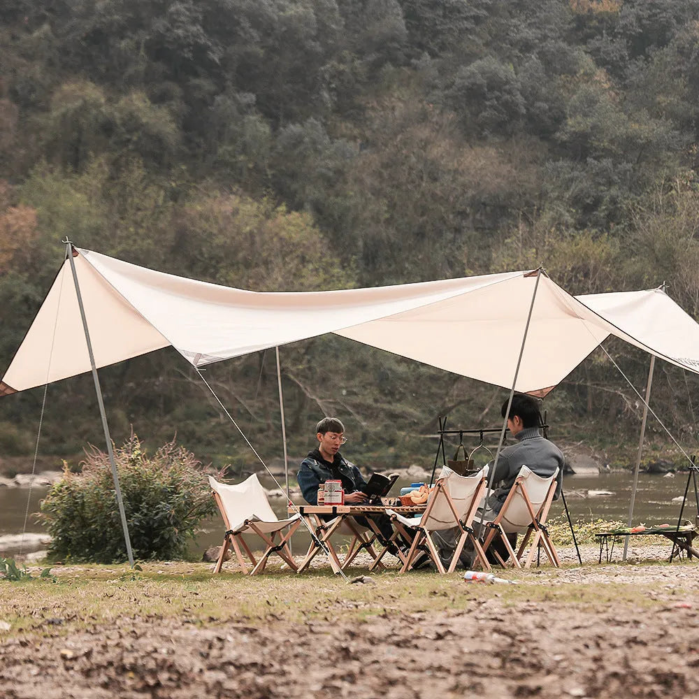 Aluminium foldable triangle camping clothes drying rack with 5 hooks displayed outdoors