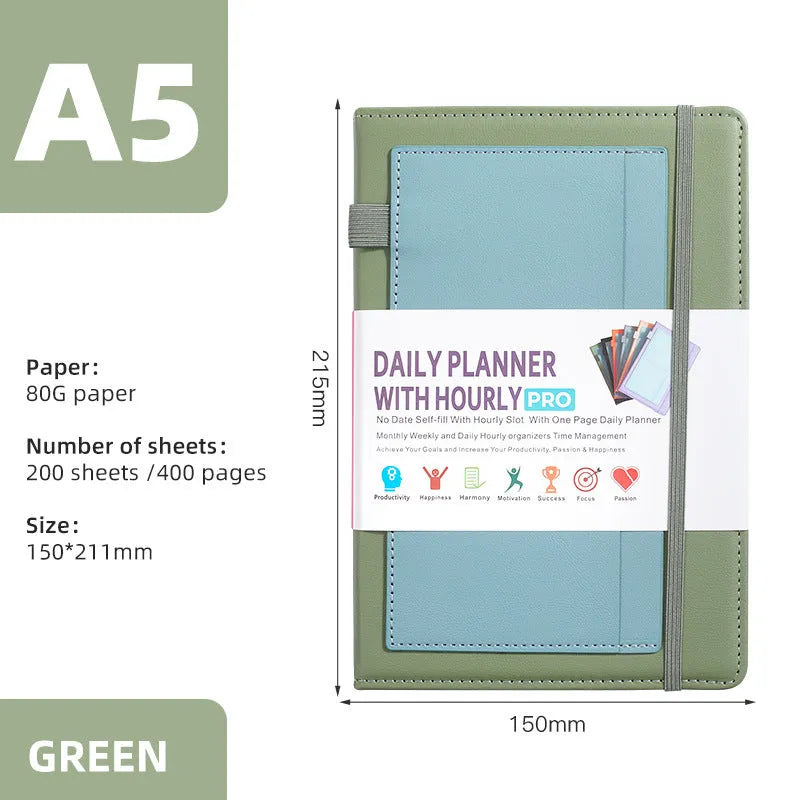 PU cover no-date notebook with thread binding showing 200 sheets of wood-free paper