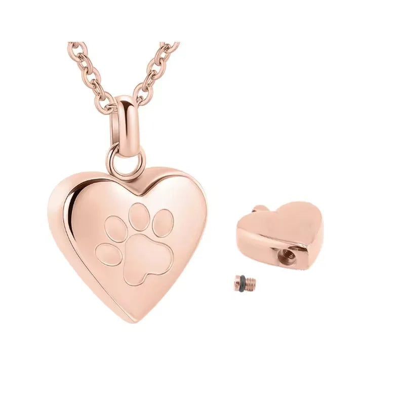 Simple love paw print heart shaped titanium steel casket necklace on chain
