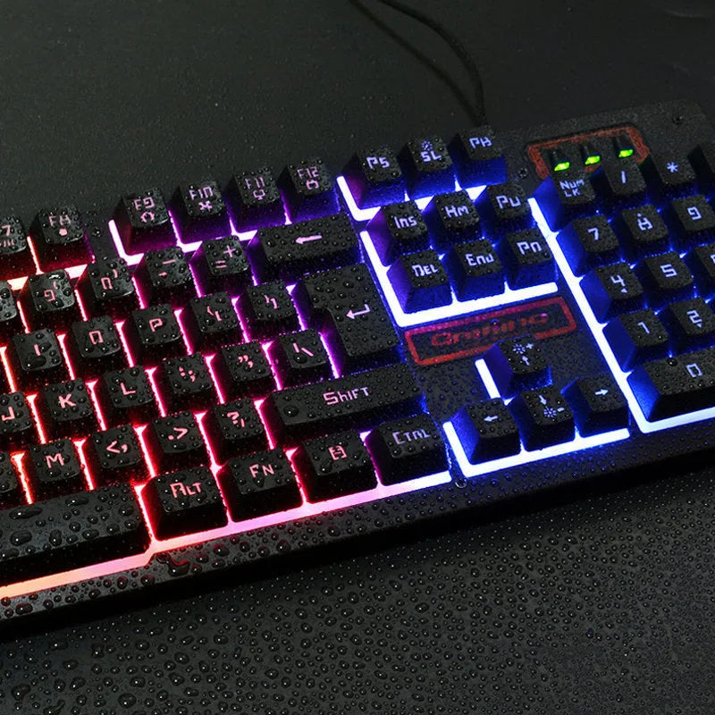 K13 black wired gaming keyboard and mouse set with USB connection and 1600 DPI optical mouse