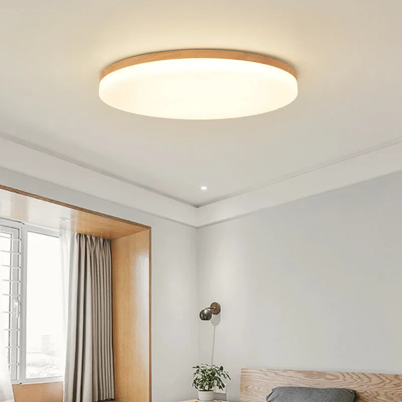 Japanese minimalist wood art and acrylic LED ceiling light with three colour temperature options