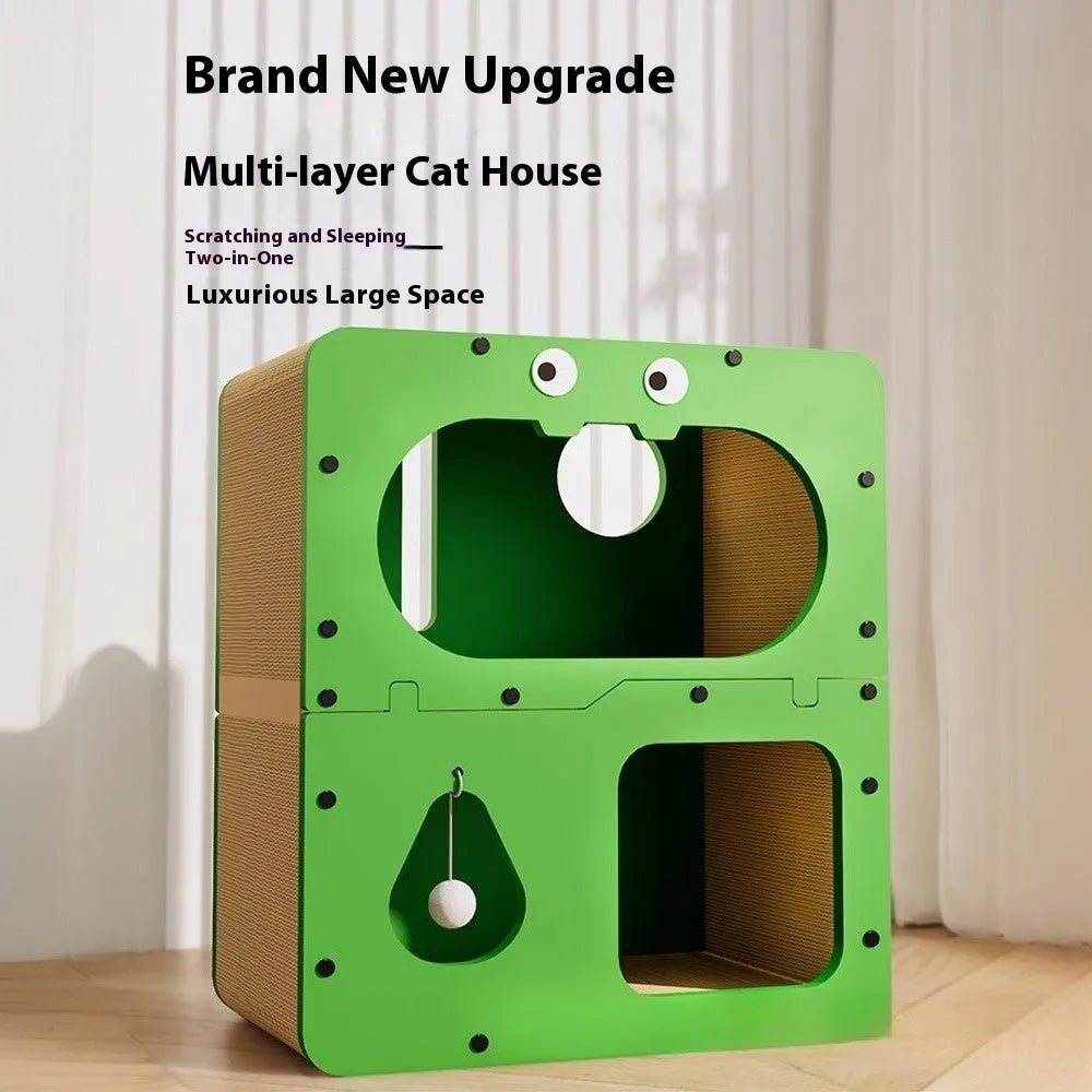 Double layer cat scratching board with built-in nest in owl design style