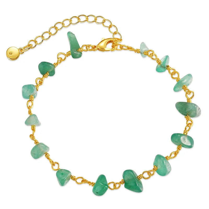 Women's 18K copper bracelet with irregular natural gravel turquoise geometry and crystal elements