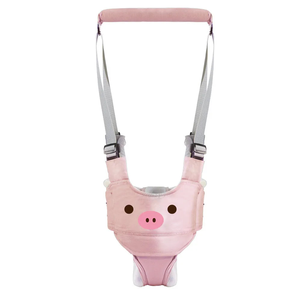 Baby walking harness belt with adjustable straps and removable crotch support in blue colour