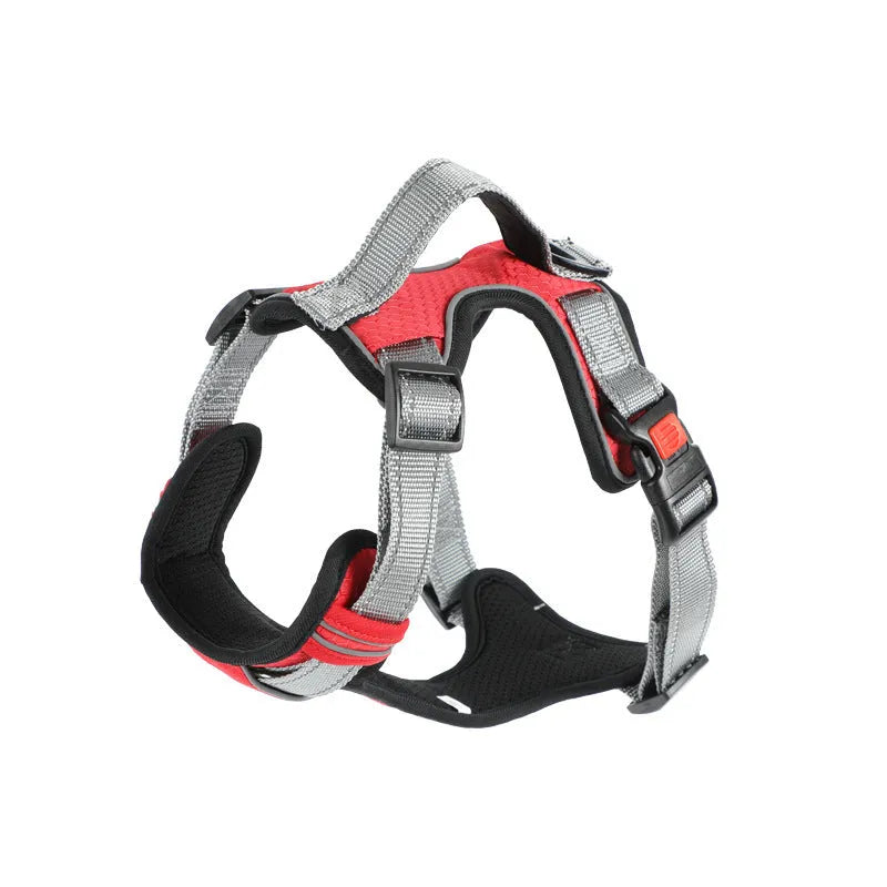 Adjustable polyester dog chest harness in various colours with optional hand holding rope