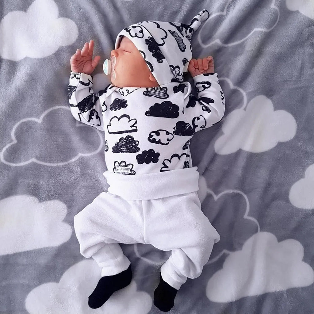 Three-piece white boys' pants suit with long sleeves, non-hooded, for spring and autumn, size 80cm