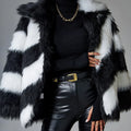 Faux fur coat with contrast lapel and detachable fur collar in normal 50cm length