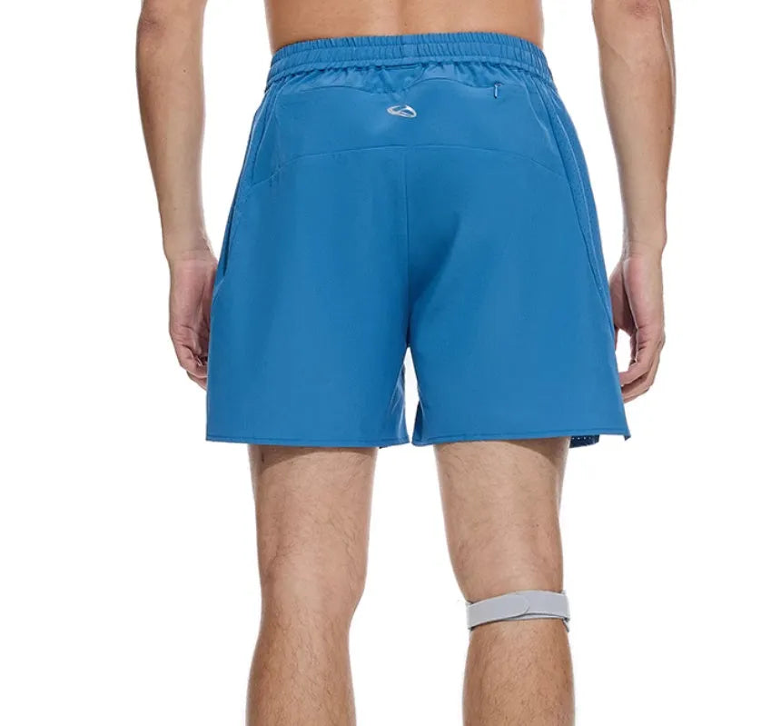 Black running shorts with laser-stitched seams and four-sided stretch fabric for training.