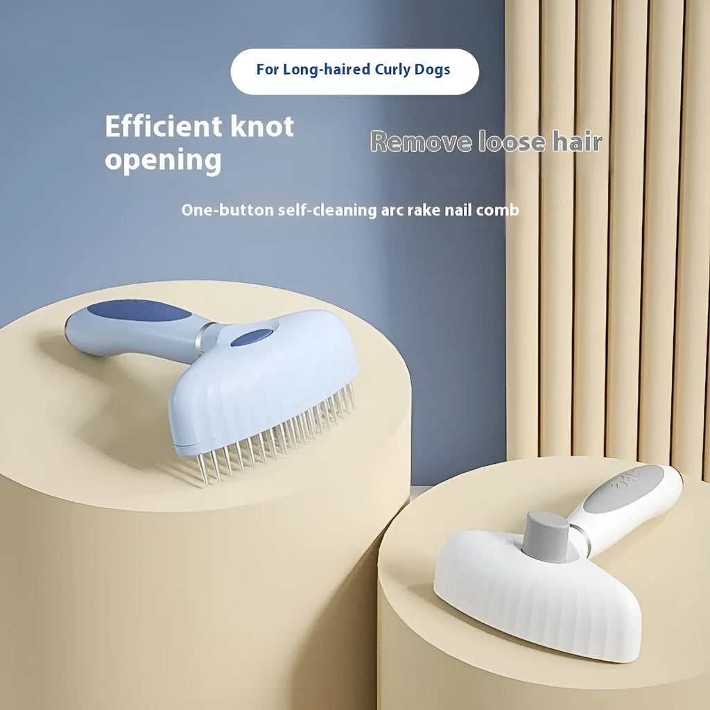 Azure blue and white double-row stainless steel dog grooming napping comb.