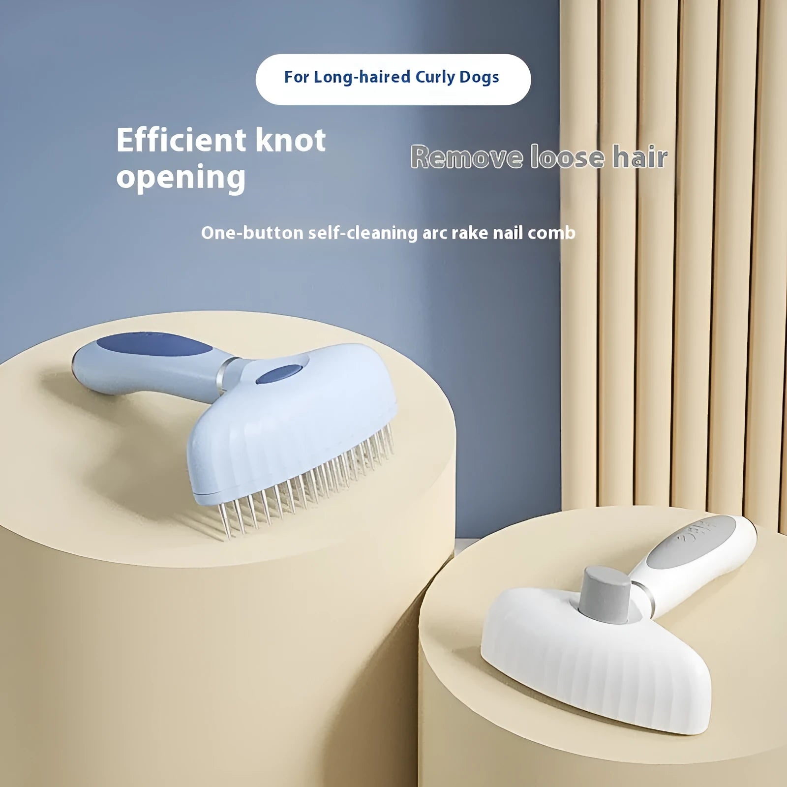 Azure blue and white double-row stainless steel dog grooming napping comb.