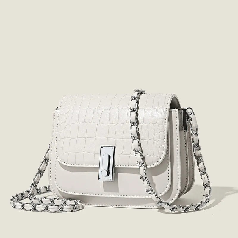 Soft PU women's chain shoulder bag in horizontal square shape with inner mobile phone compartment
