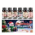 Christmas essential oil set showing six 10ml bottles with festive scent labels.