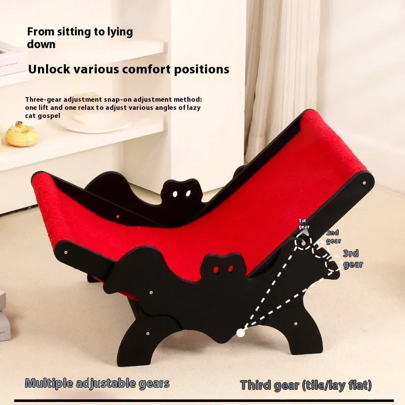 Black and red bat-shaped wooden cat recliner and cage, model MW-054.