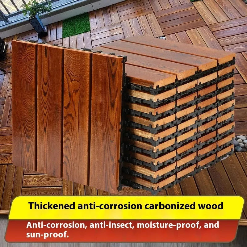 Camphor pine wood flooring tiles with brushed durable finish measuring 30x30cm
