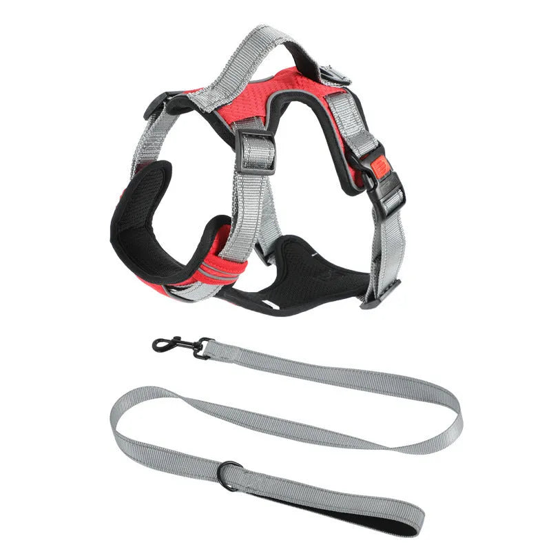 Adjustable polyester dog chest harness in various colours with optional hand holding rope