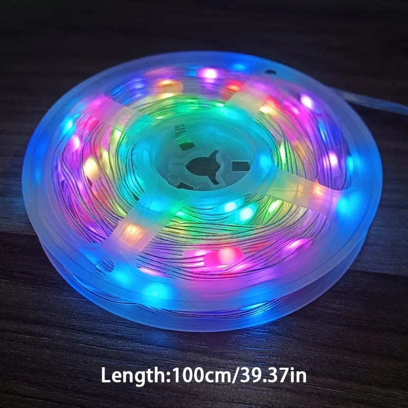 10-metre multi-colour LED party light string with 100 bulbs showing eight different lighting modes