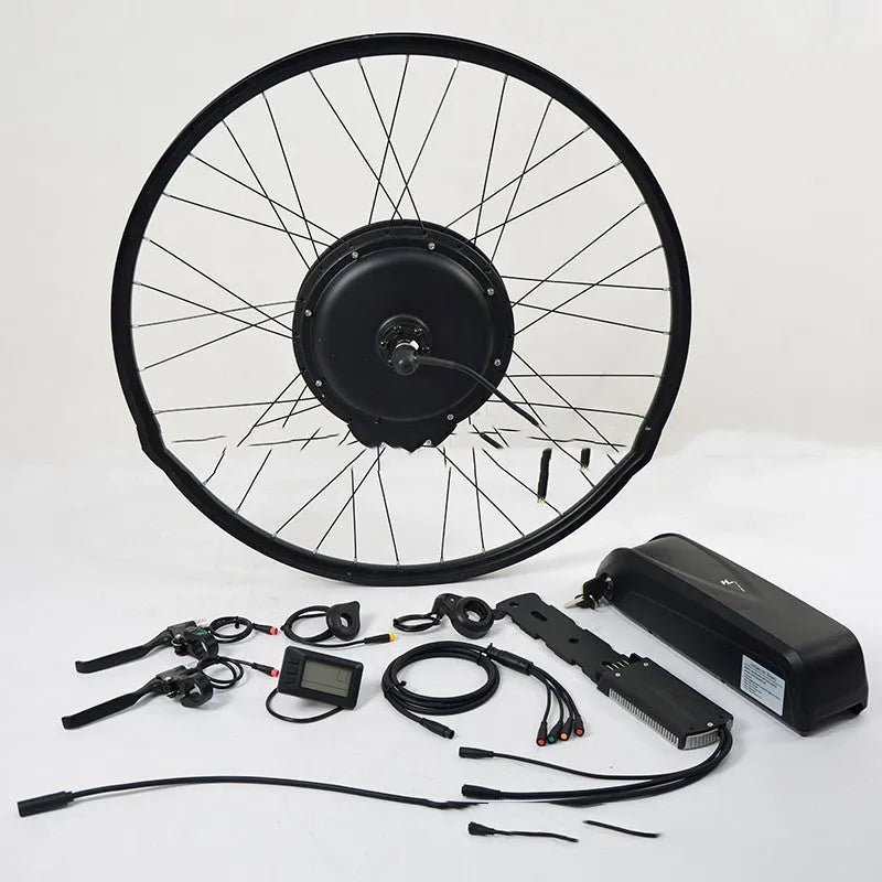 Lithium electric bicycle conversion kit with 36V 250W motor, controller, handlebar, and brake lever in black