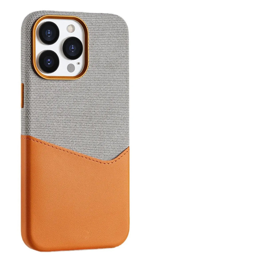 White magnetic leather phone case with card slot and double stitching for iPhone 12-15 series