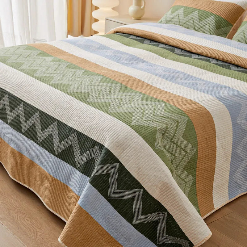 Pure cotton printed bed sheet set showing reactive dyed patterns on bedspread-style bedding for 2.2 metre beds