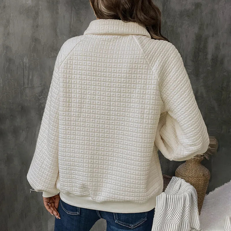 Women's polo collar thickened sweater in solid colour with long sleeves