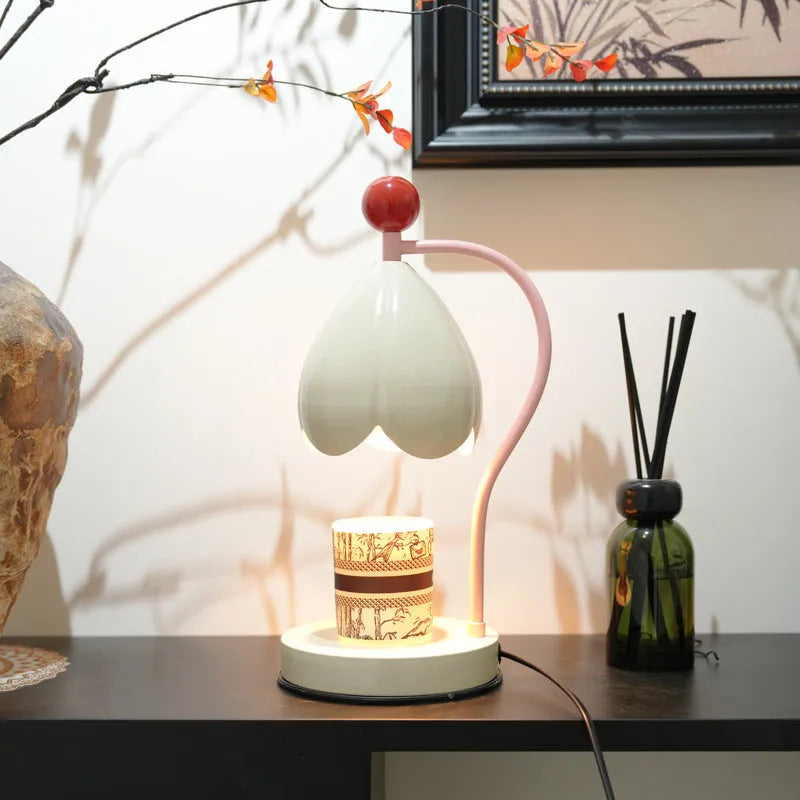 Ancient style LED melting wax lamp in cream white or dark green metal holder with simulated candle flame effect