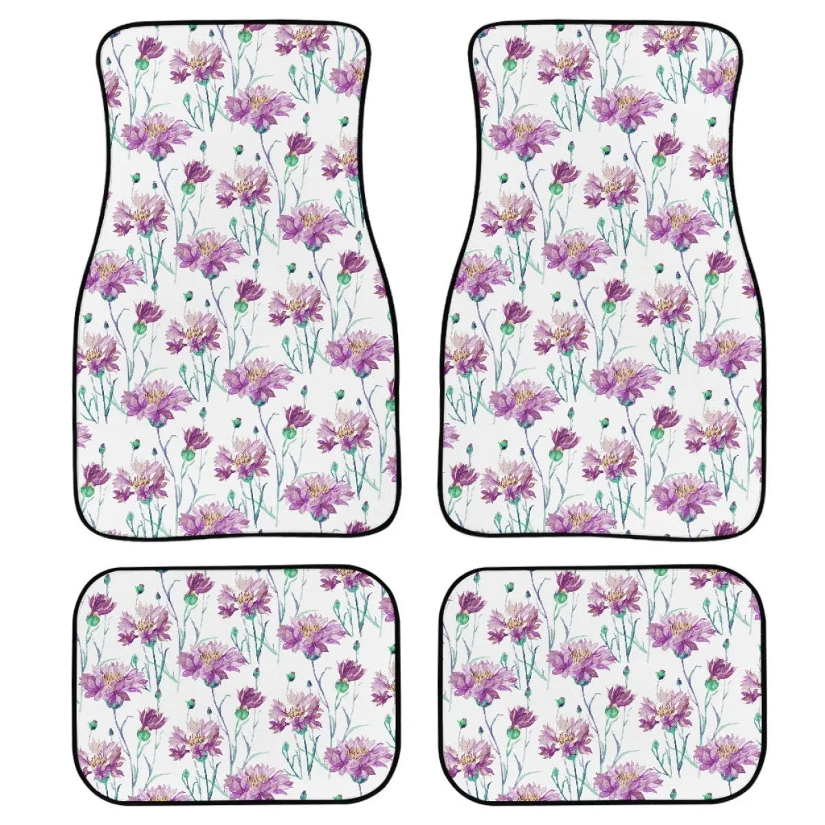 Four-piece set of black printed rubber car floor mats with a 20mm thickness and waterproof lining.