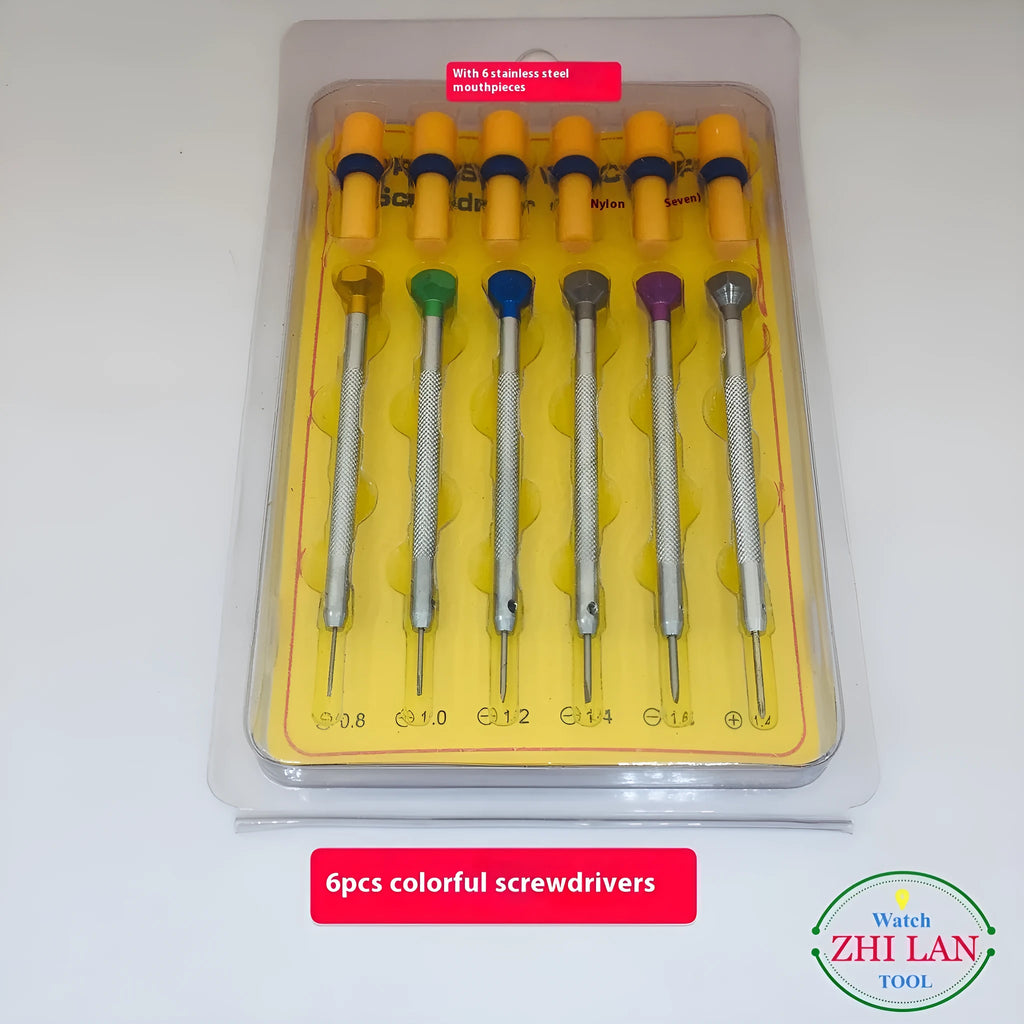 6-piece colour aluminium handle watch repair screwdriver set with spring steel cutter heads
