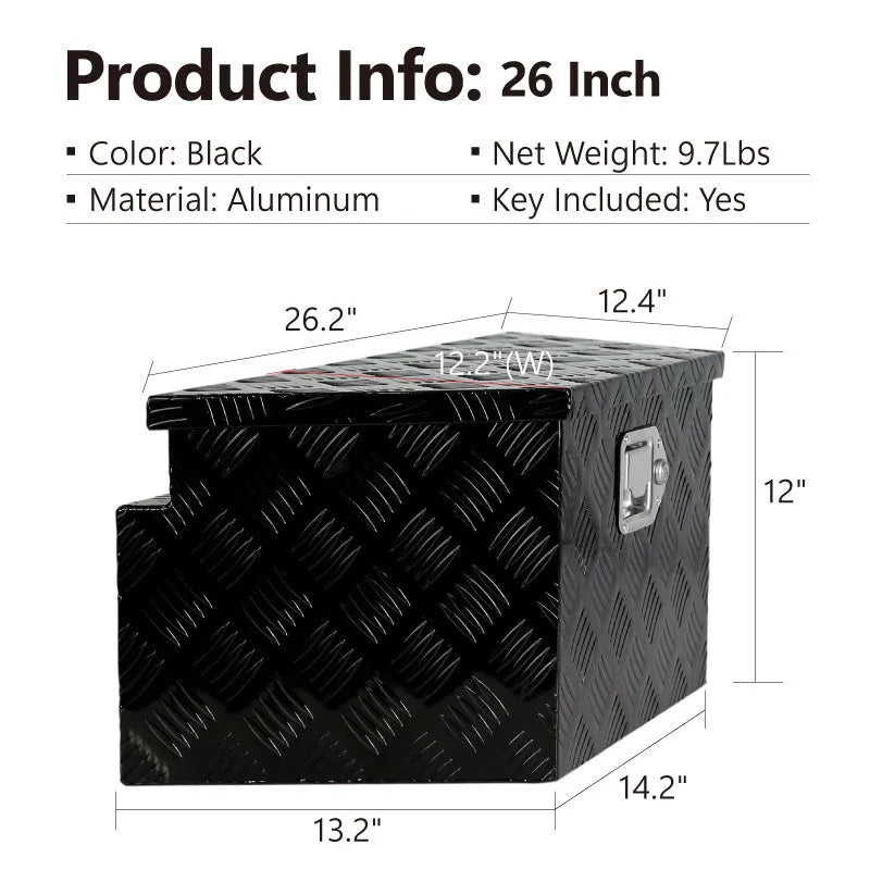 26-inch black aluminium alloy T casting toolbox for professional tool storage