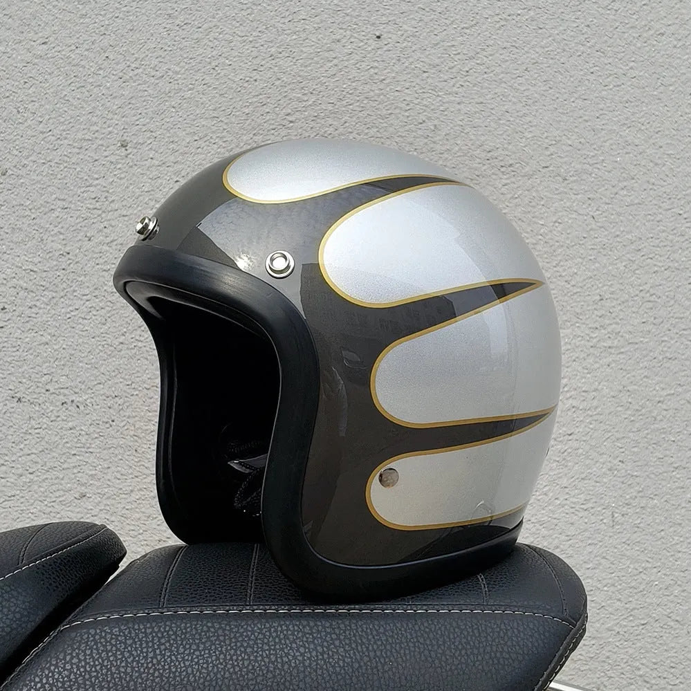 Retro-style half motorcycle helmet in fibreglass, shown in a cement grey colour option.